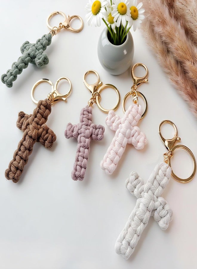 HongEast Macrame Cross Keychain,Jesus Key Chain Christian Car Accessories Handmade Soft Cross Keychain Charm Cute Baptism Faith Inspired Boho Decor for Women Men Religious Gifts(Pink) - Image 4